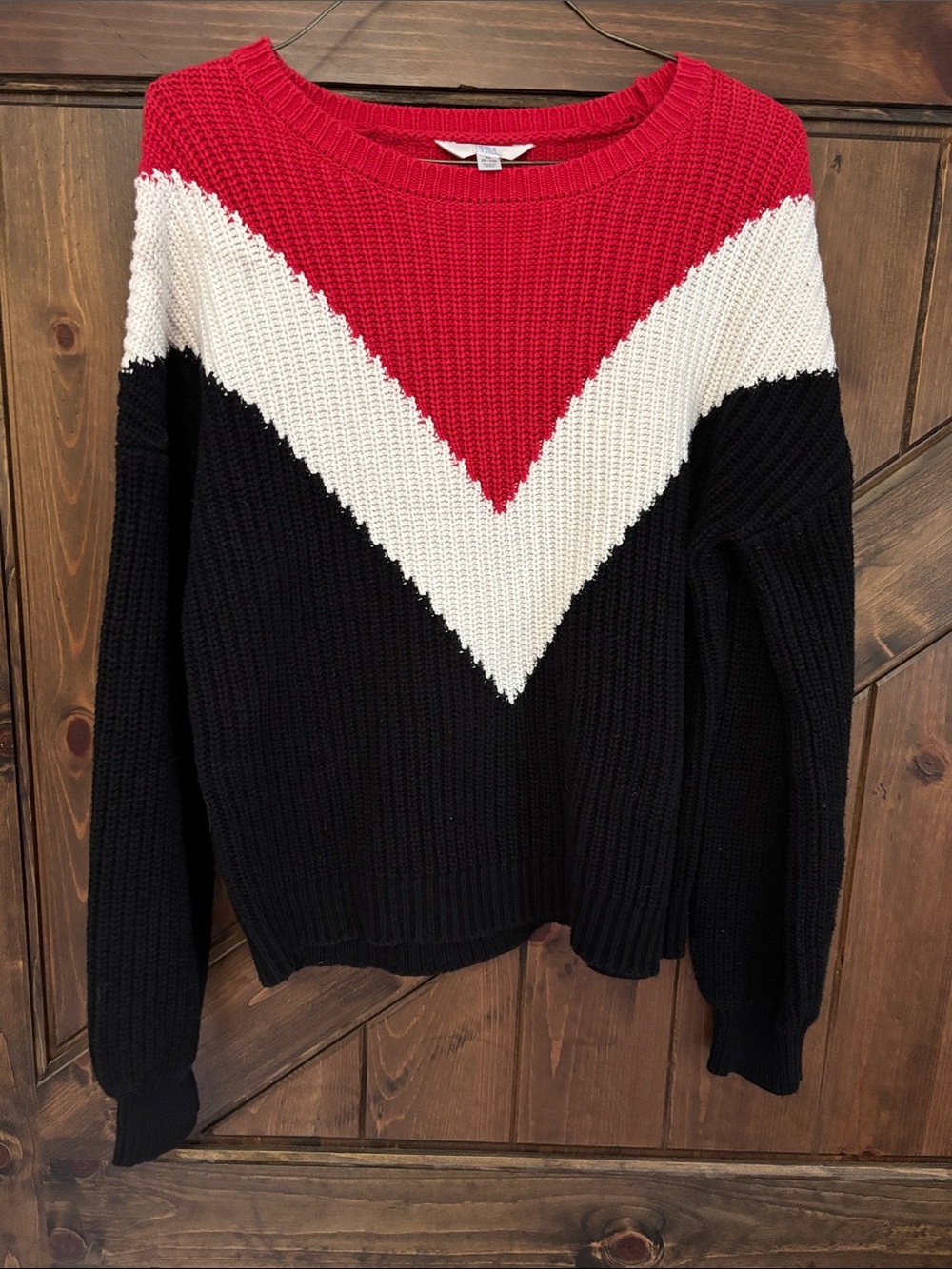 Time and Tru Red, White & Black Chevron Knit Sweater